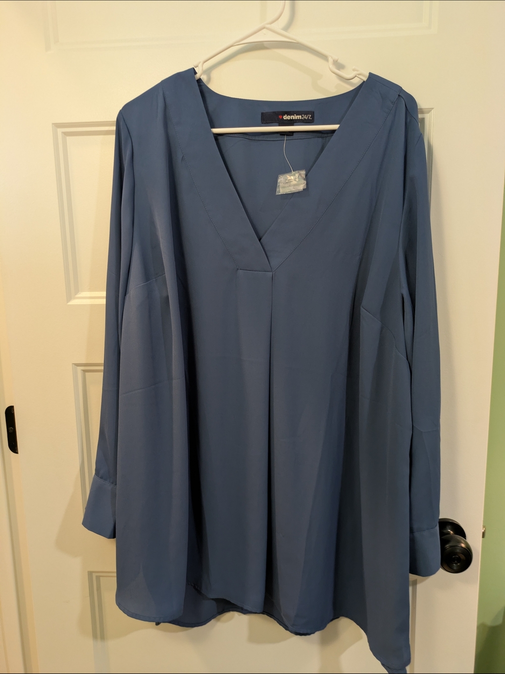 🔴 3/$15 New with tags! Denim 24/7 Slate Blue V-Neck Wrap-Style Top